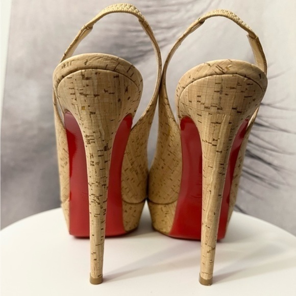 🌺 CHRISTIAN LOUBOUTIN 👠 Bianca Slingback 140mm Cork Platform Pump size 38.5 - Picture 12 of 16